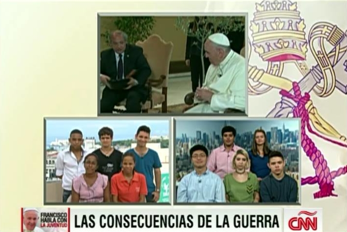 Students speak with Pope Francis
