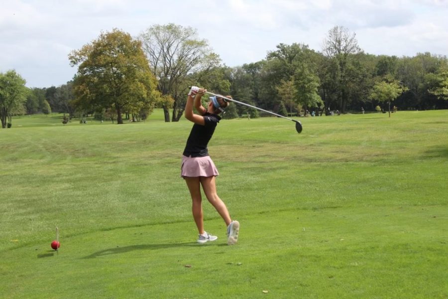 Sophia Brubaker, current Junior on the Conestoga Varsity golf team golfing at a Philadelphia Tour tournament. Brubaker helped come up with the original idea of starting a girls’ golf team.  