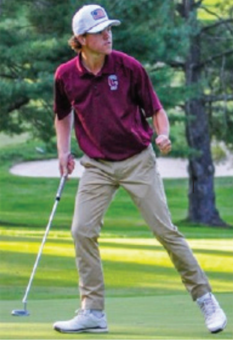 Swinging+to+victory%3A+Senior+Kyle+Mauro+celebrates+during+a+match+against%0ARadnor.+The+boys%E2%80%99+golf+team+qualified+for+districts+as+a+runner-up