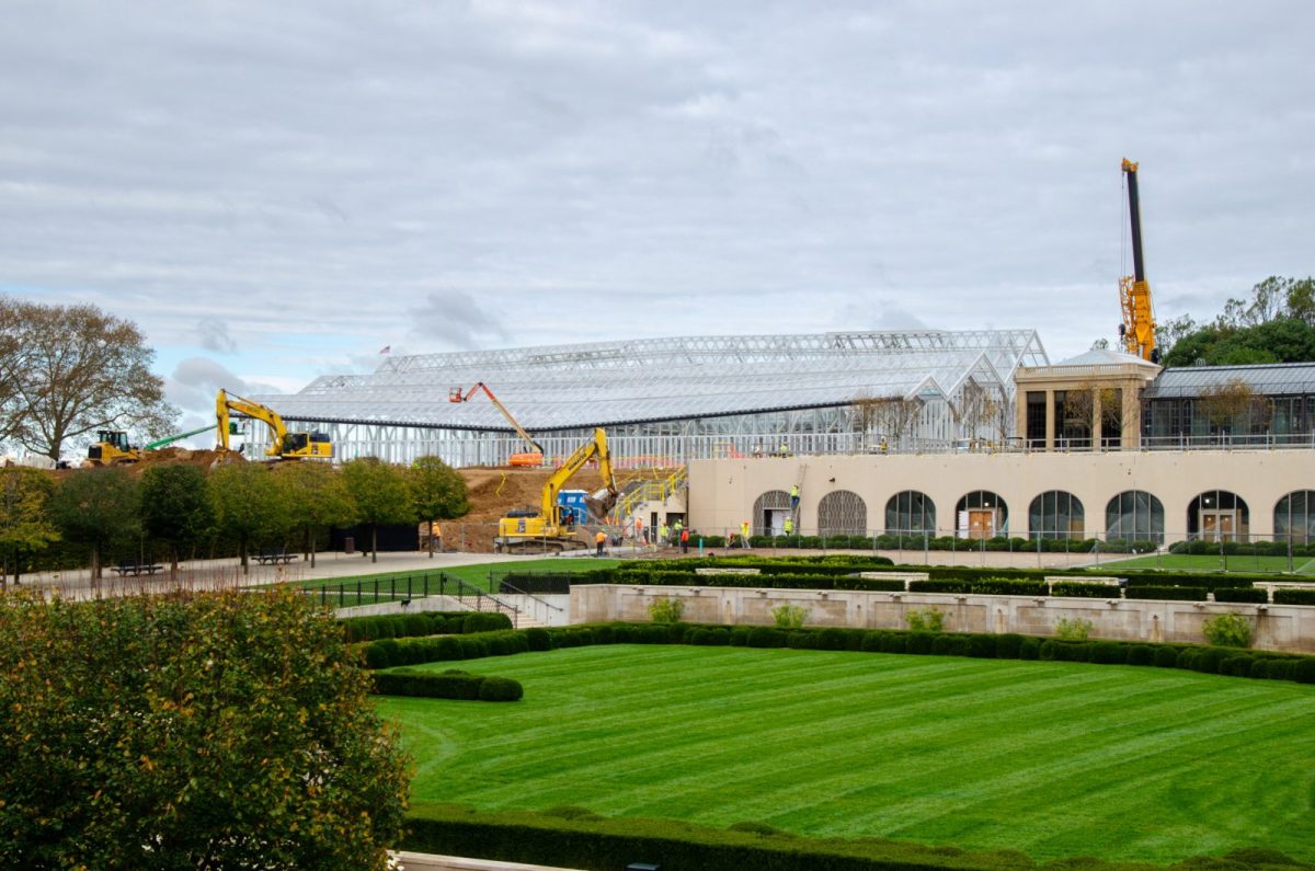 Grand opening: A construction crew works on renovations at Longwood Gardens for the Longwood Reimagined project. Longwood Gardens first developed the project plan in 2010. The renovated areas will be opened to visitors in late 2024.
