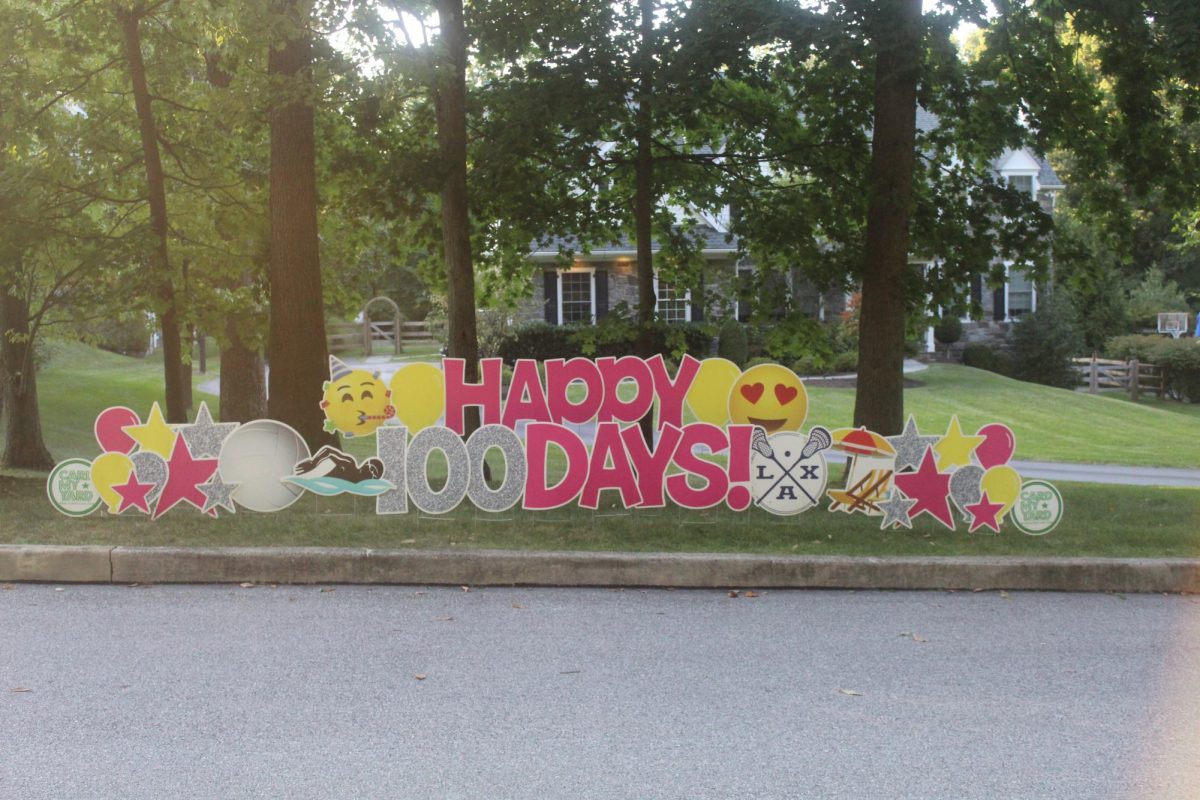 100 days: A sign outside of the Zangrilli home celebrates eighth grader Juliet Zangrilli’s 100th day post transplant. Juliet Zangrilli’s mother created the #Jumping4Juliet hashtag to keep the community informed about Juliet Zangrilli’s progress. 