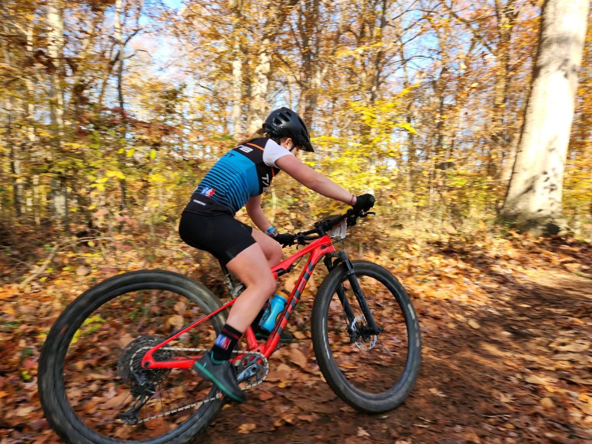 Up the hill: Senior Lizzie Gares pedals up a hill during a race. This past summer, Gares competed in USA Cycling’s Cross Country Mountain Bike National Championships at Bear Creek Mountain Resort in Macungie, PA from July 17 to July 21.