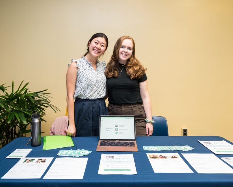 Miraculous matchmakers: 2014 alumna Annie Xu and matchmaker Torie Ring pose for a photo outside the University of Pennsylvania's Student Center. Xu's team has grown to 13 members since she first launched Pairfect. 