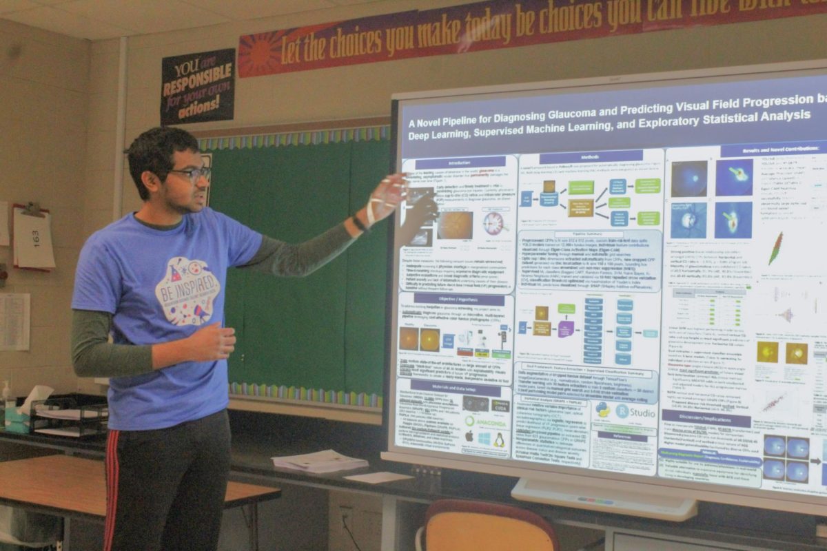 Science scholar: Senior Faizaan Siddique presents his research. Siddique was one of 300 students internationally that won Regeneron STS scholar. 