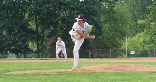 On the mound: Sophomore Luke Hunter pitches against Upper Darby during Senior Night on May 12. Earlier in the season on April 22, Hunter threw his first career no-hitter against Marple Newtown, increasing the boys’ baseball team winstreak to six.