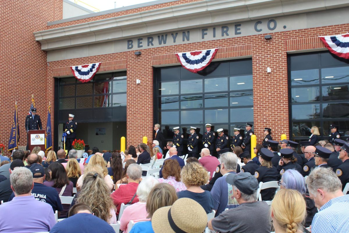 Celebratory speeches: Berwyn Fire Company president Andrew Emory delivers a speech at the fire station’s opening ceremony on Sept. 27. He played a major part in directing the planning and building process of the new station.