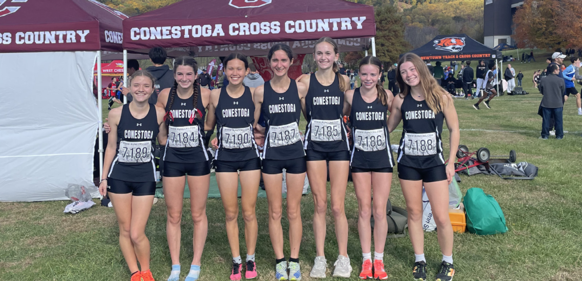 Race ready: The Conestoga girls cross country team poses for a photo after their race at the PIAA  District 1 Cross Country Championship. They placed fourth in the state, and look to continue their success next season.