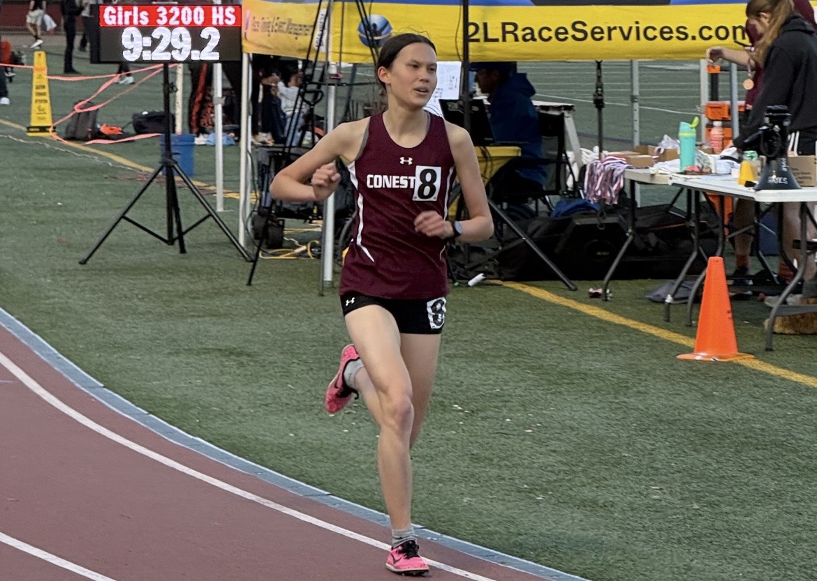 Final stretch: Tubbs begins the final lap of her race at Haverford. In this race, she broke the Conestoga girls’ record for the 3,200. She looks forward to running at John Hopkins University.